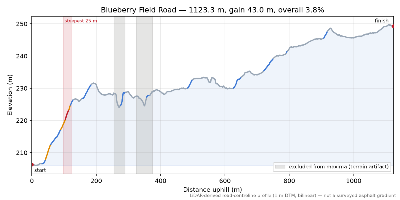 Blueberry Field Road elevation profile