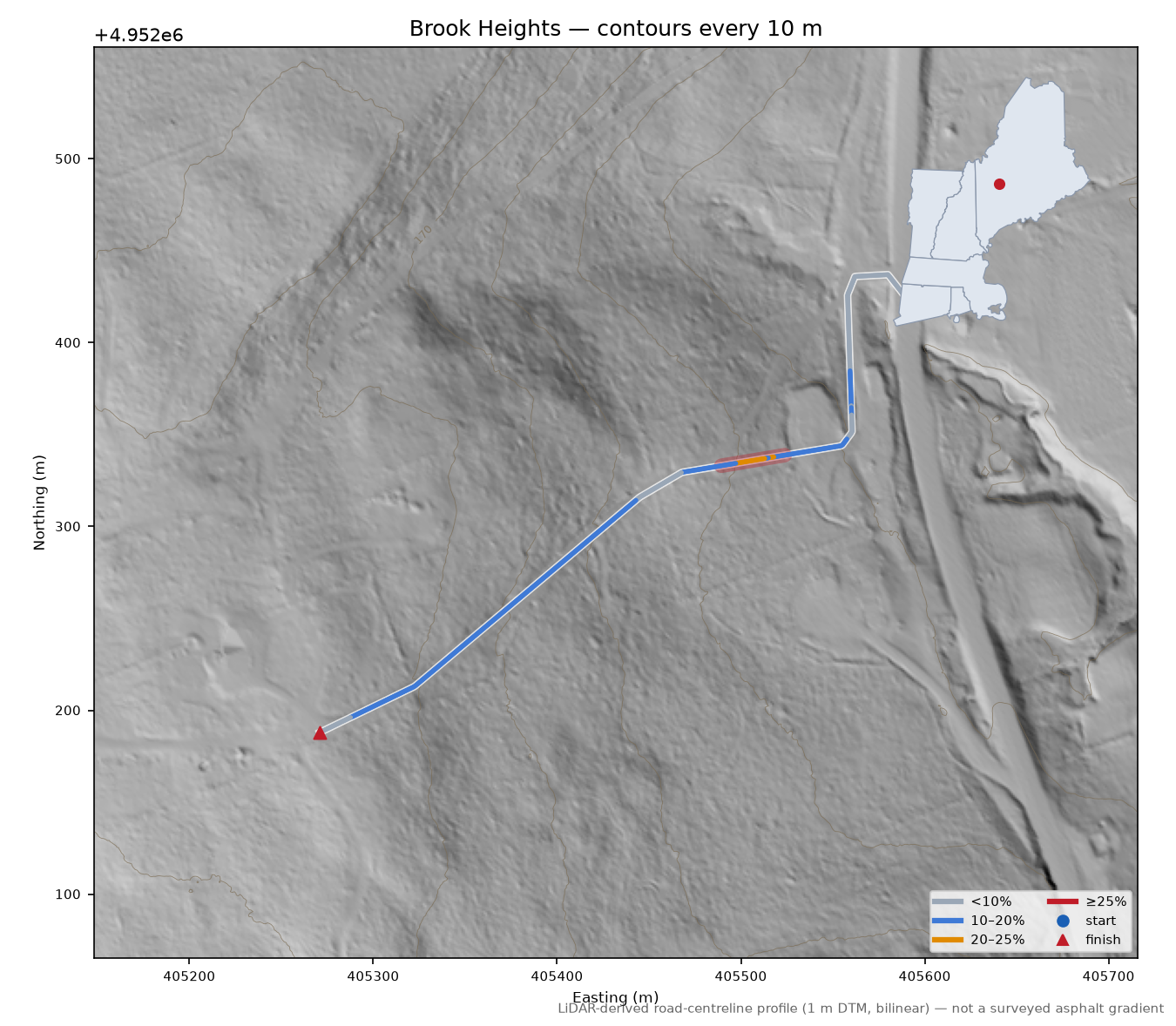 Brook Heights LiDAR hillshade map with contours