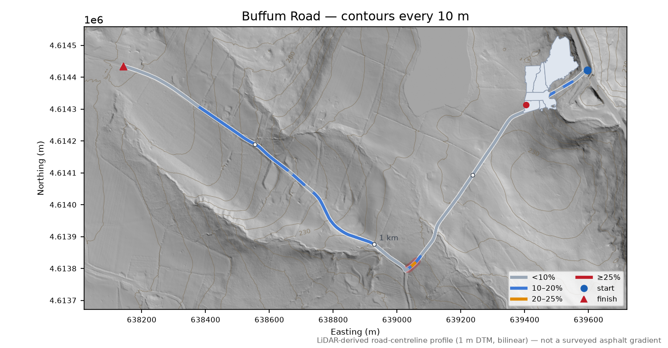 Buffum Road LiDAR hillshade map with contours