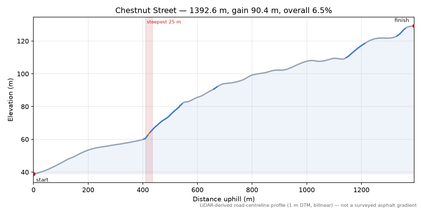 Chestnut Street elevation profile