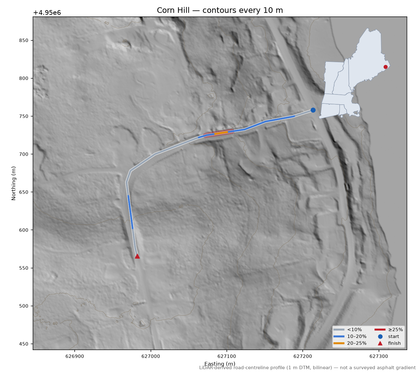 Corn Hill LiDAR hillshade map with contours