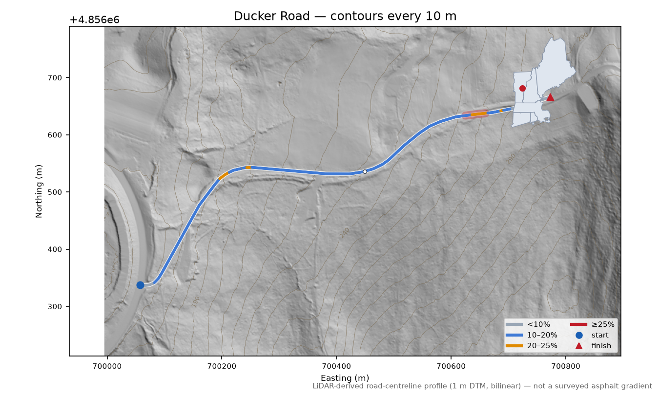 Ducker Road LiDAR hillshade map with contours