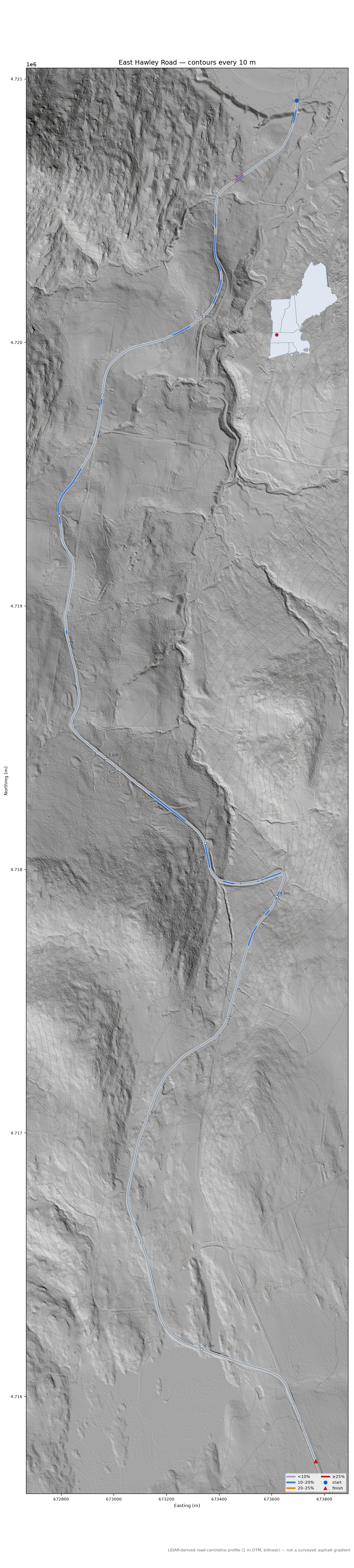 East Hawley Road LiDAR hillshade map with contours