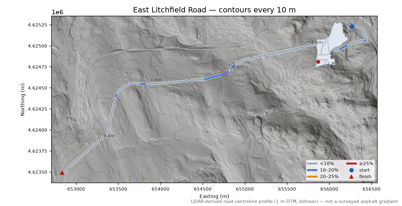 East Litchfield Road LiDAR hillshade map with contours
