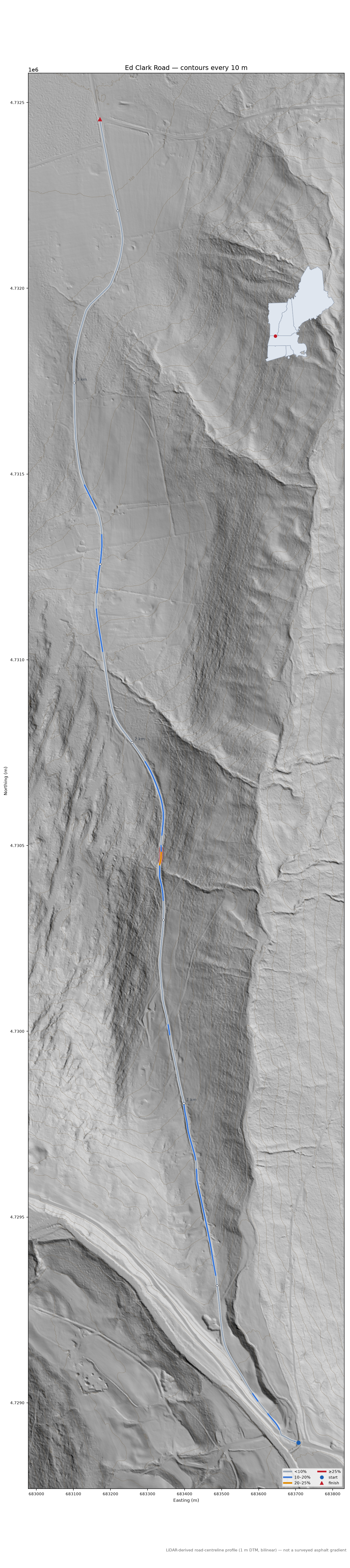 Ed Clark Road LiDAR hillshade map with contours