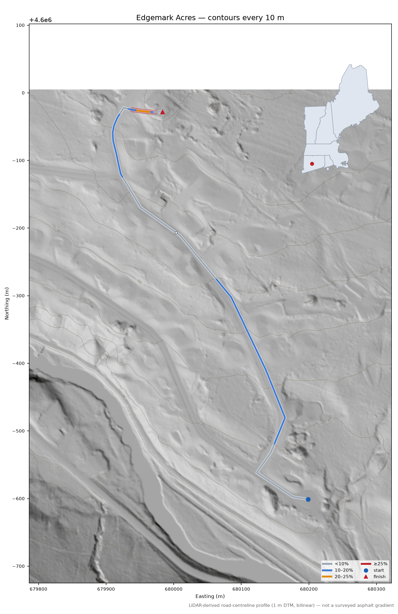 Edgemark Acres LiDAR hillshade map with contours