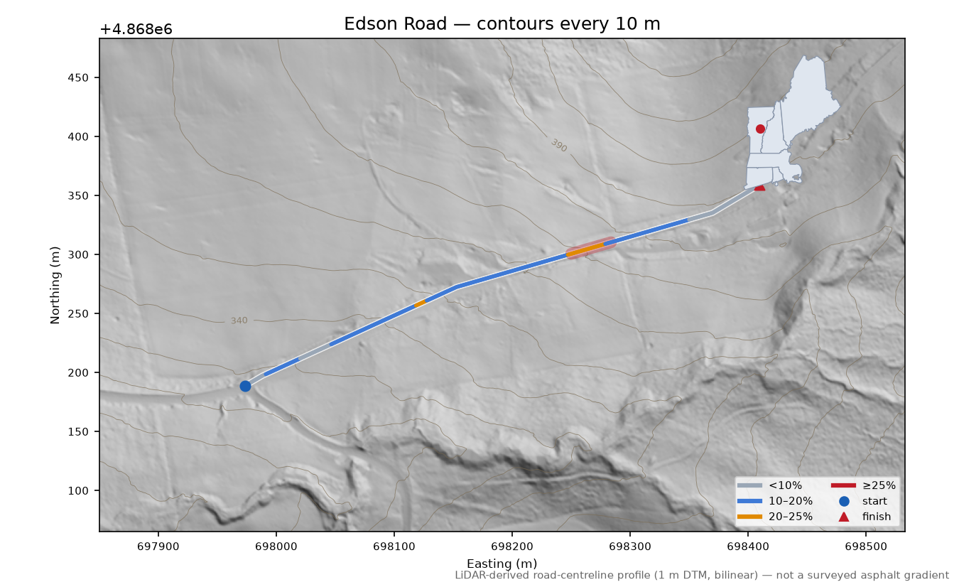 Edson Road LiDAR hillshade map with contours
