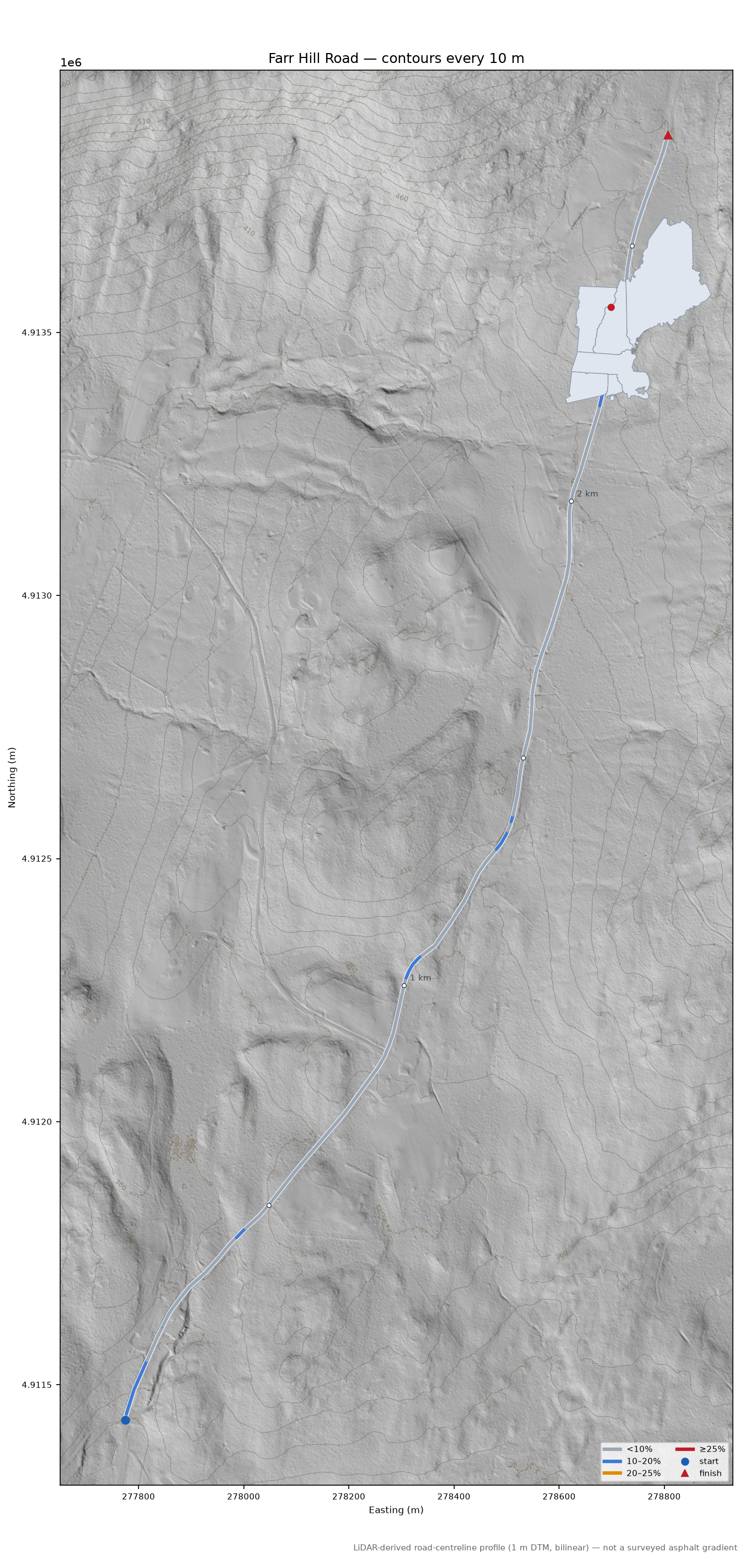 Farr Hill Road LiDAR hillshade map with contours
