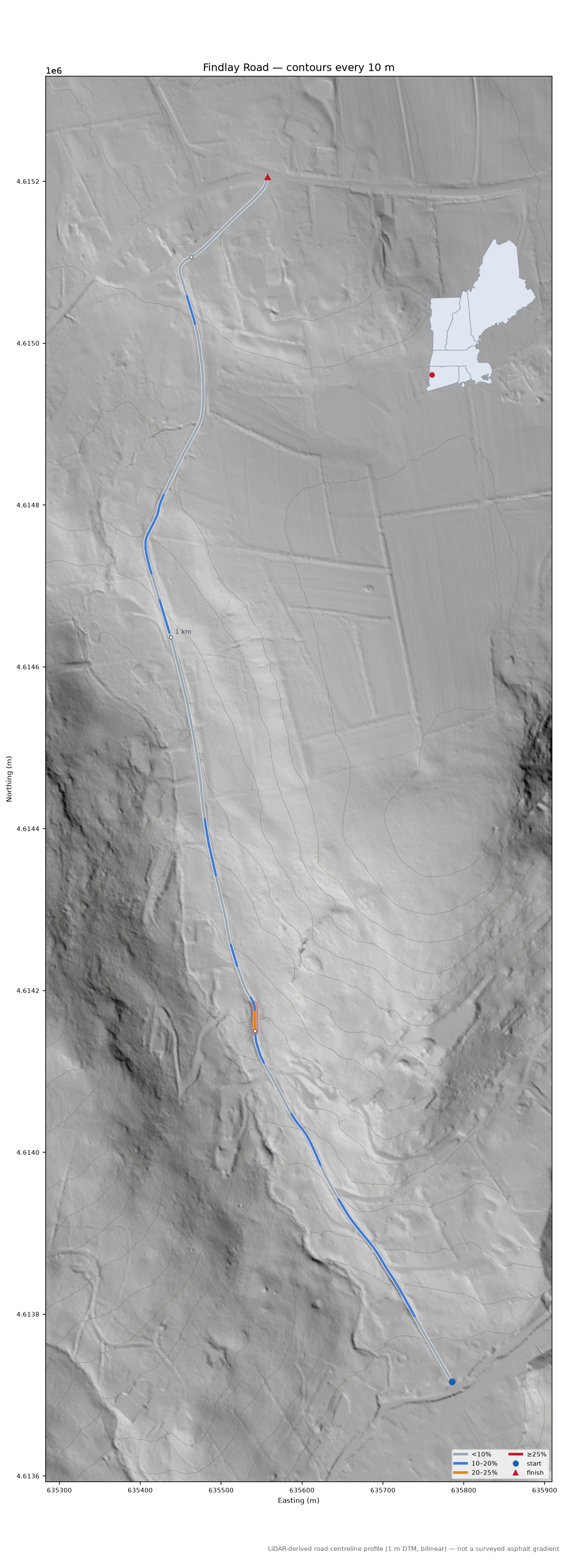 Findlay Road LiDAR hillshade map with contours