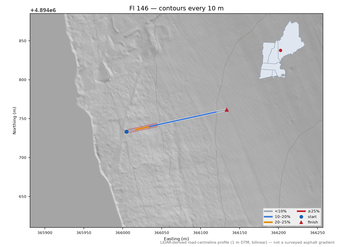 Fl 146 LiDAR hillshade map with contours