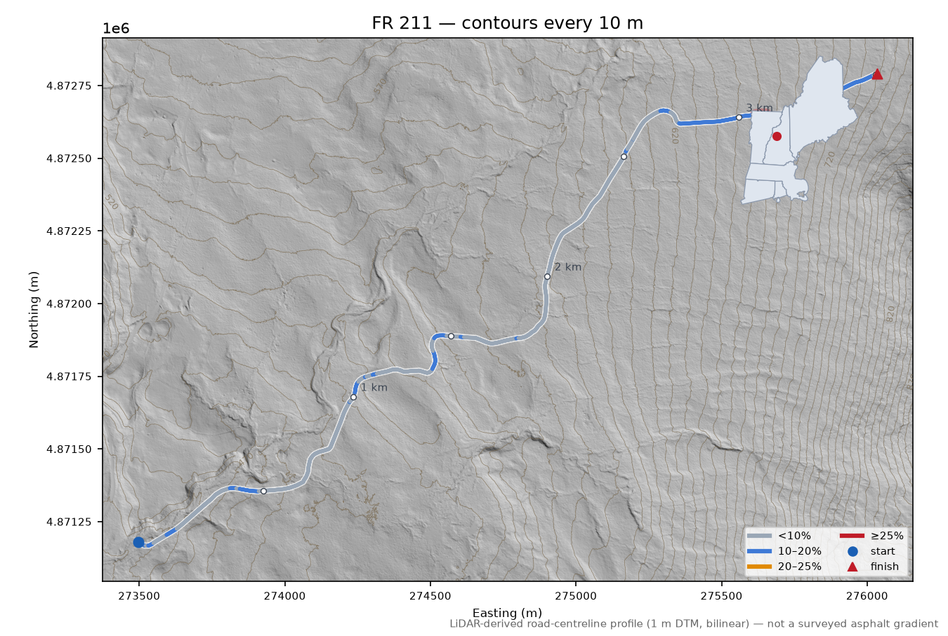FR 211 LiDAR hillshade map with contours