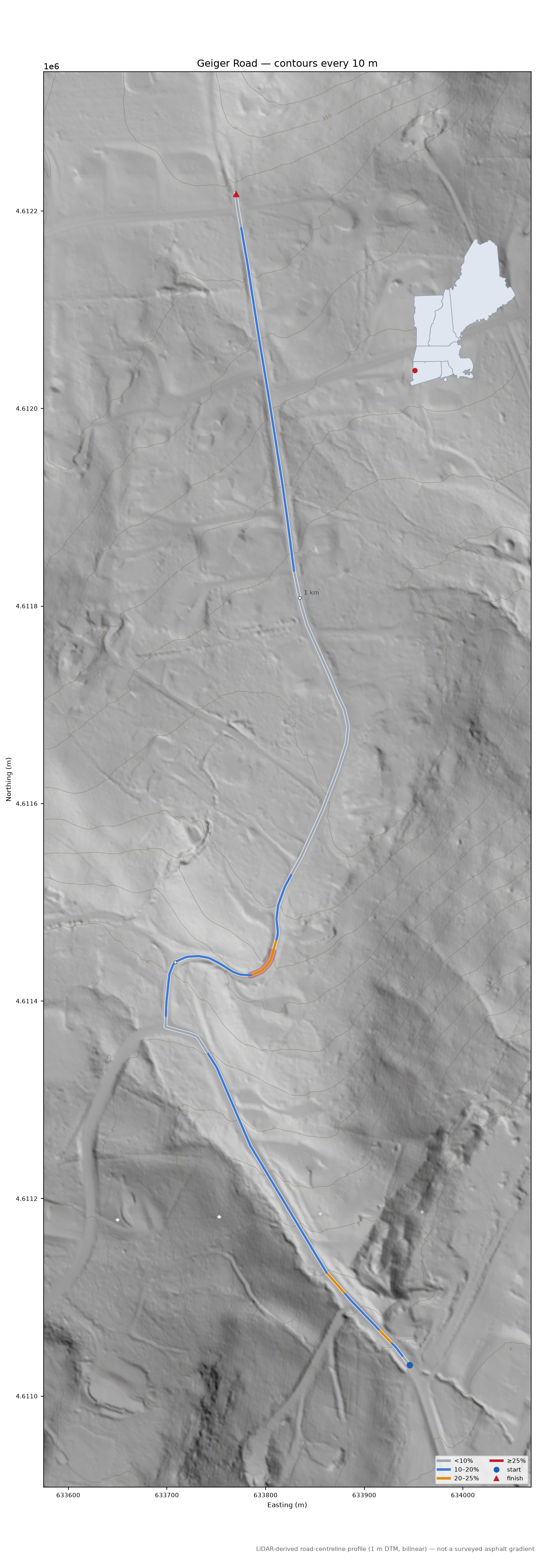 Geiger Road LiDAR hillshade map with contours