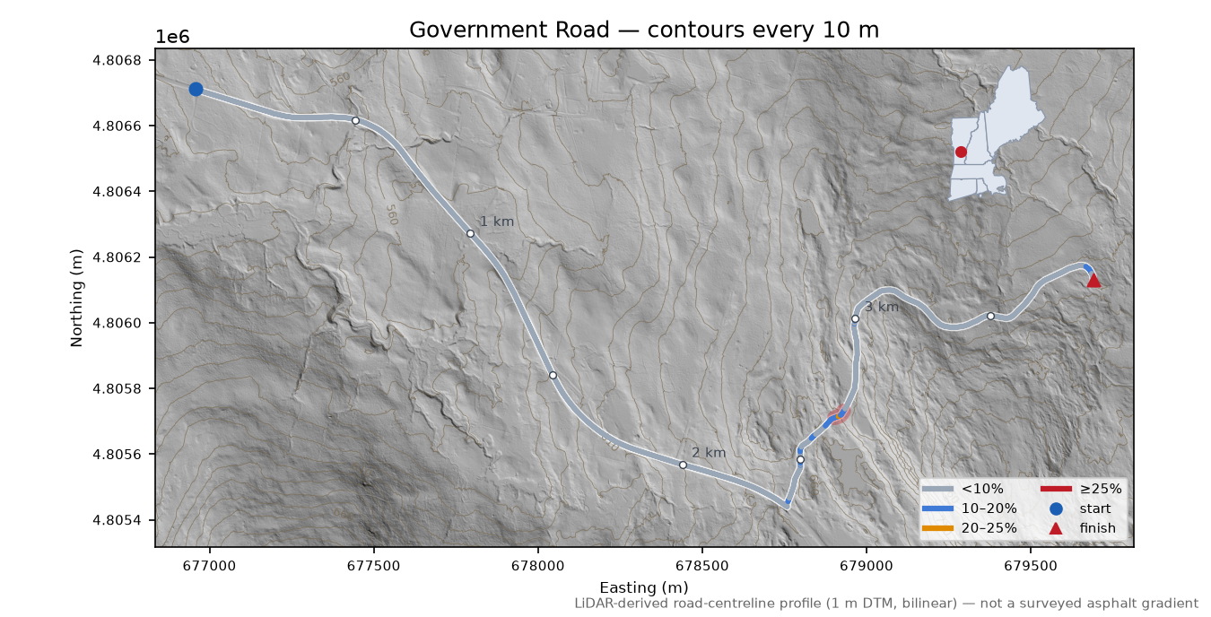 Government Road LiDAR hillshade map with contours