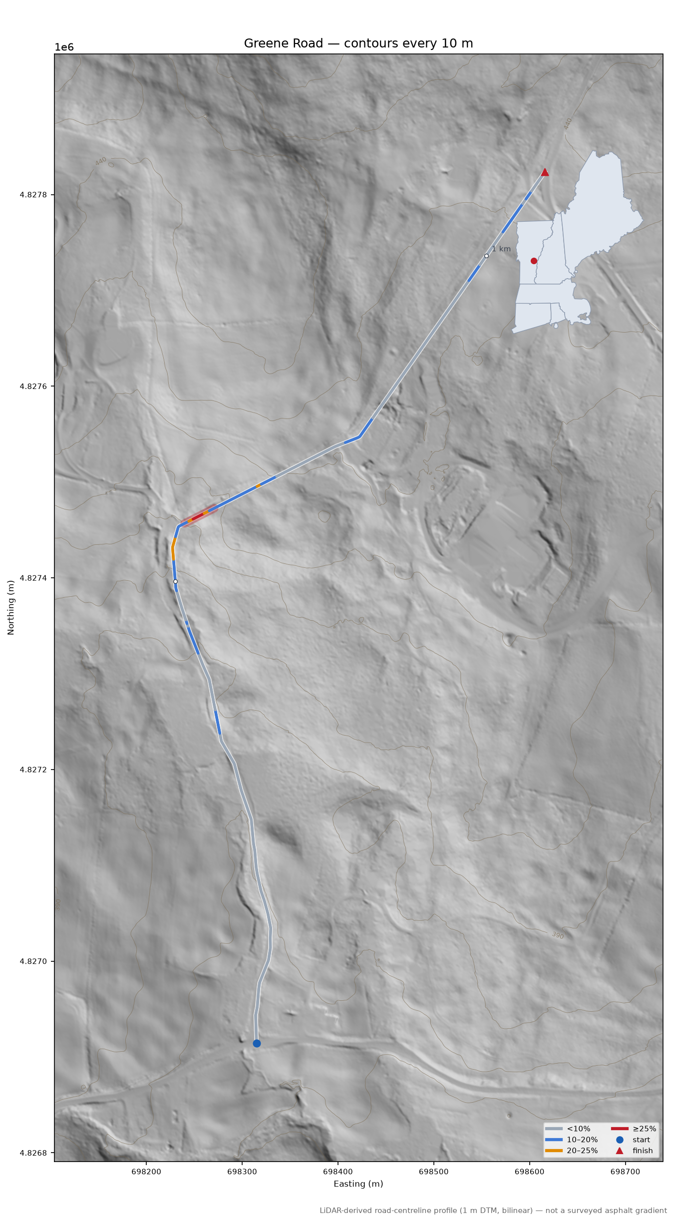 Greene Road LiDAR hillshade map with contours