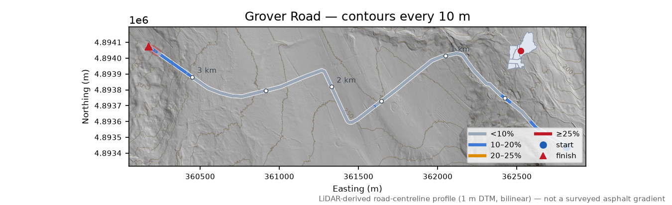 Grover Road LiDAR hillshade map with contours