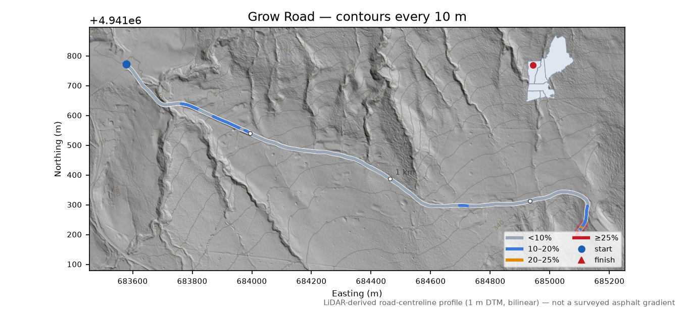 Grow Road LiDAR hillshade map with contours