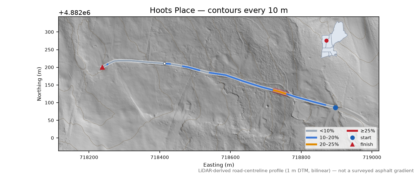 Hoots Place LiDAR hillshade map with contours