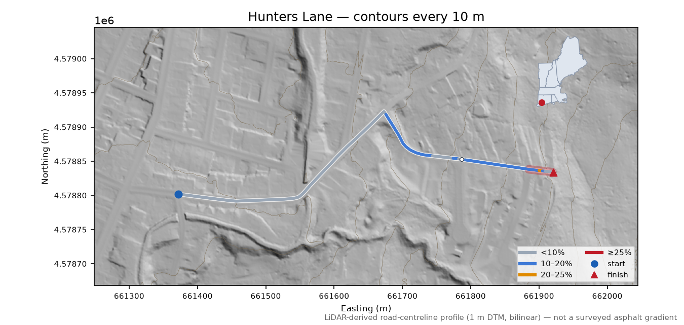 Hunters Lane LiDAR hillshade map with contours