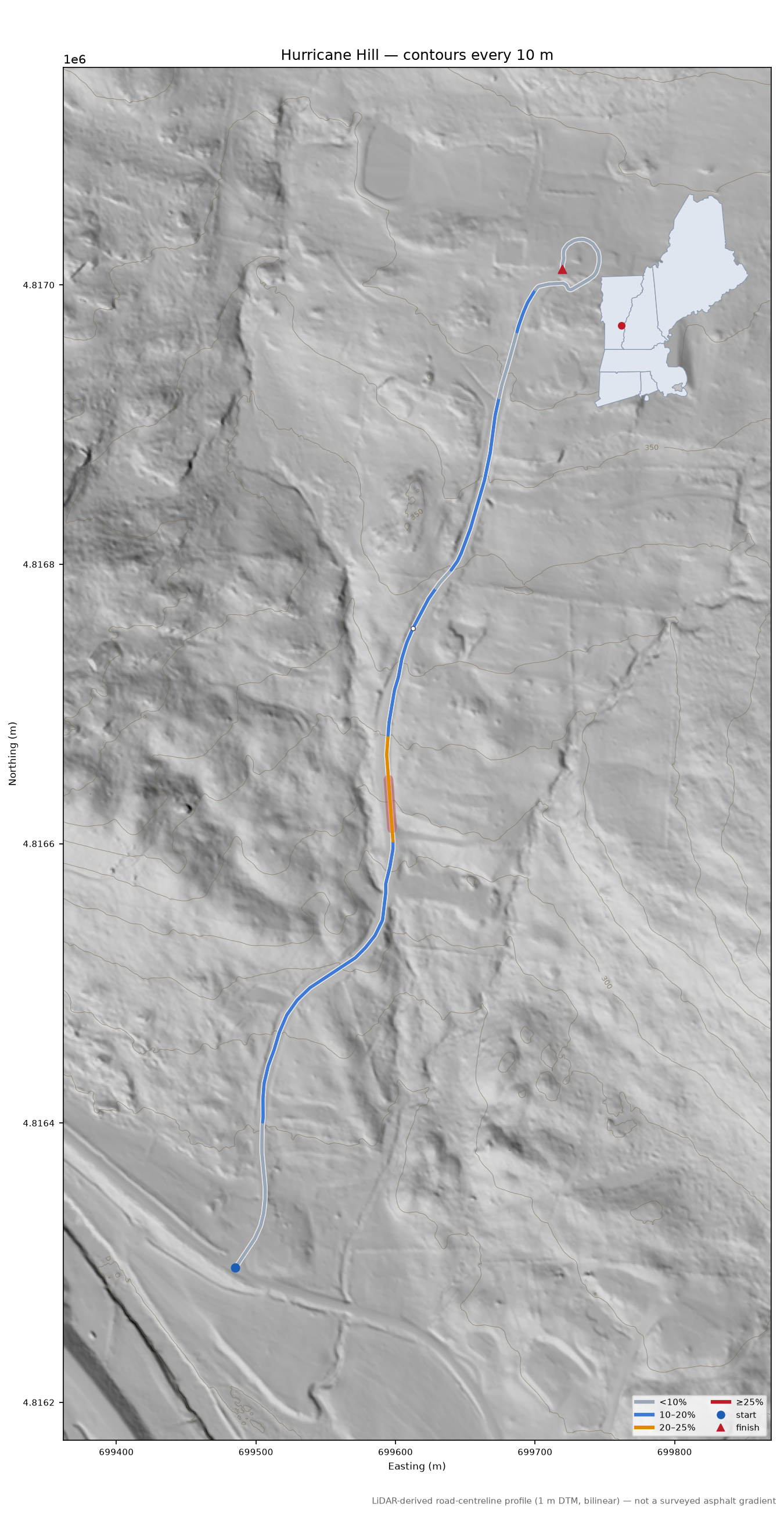 Hurricane Hill LiDAR hillshade map with contours