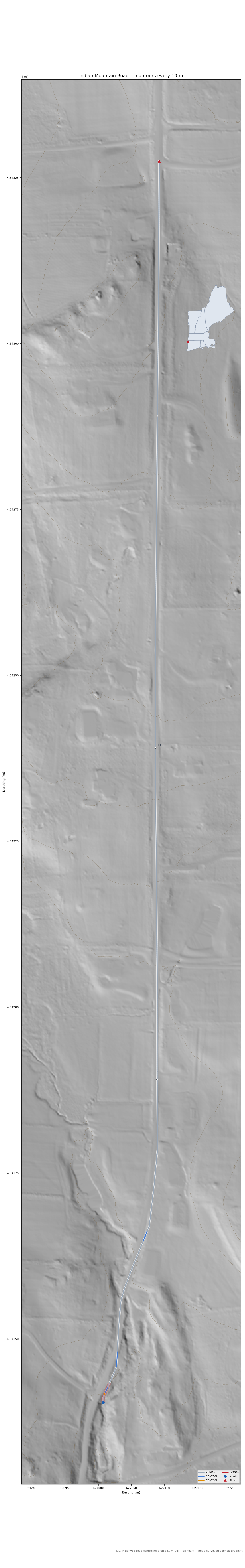Indian Mountain Road LiDAR hillshade map with contours