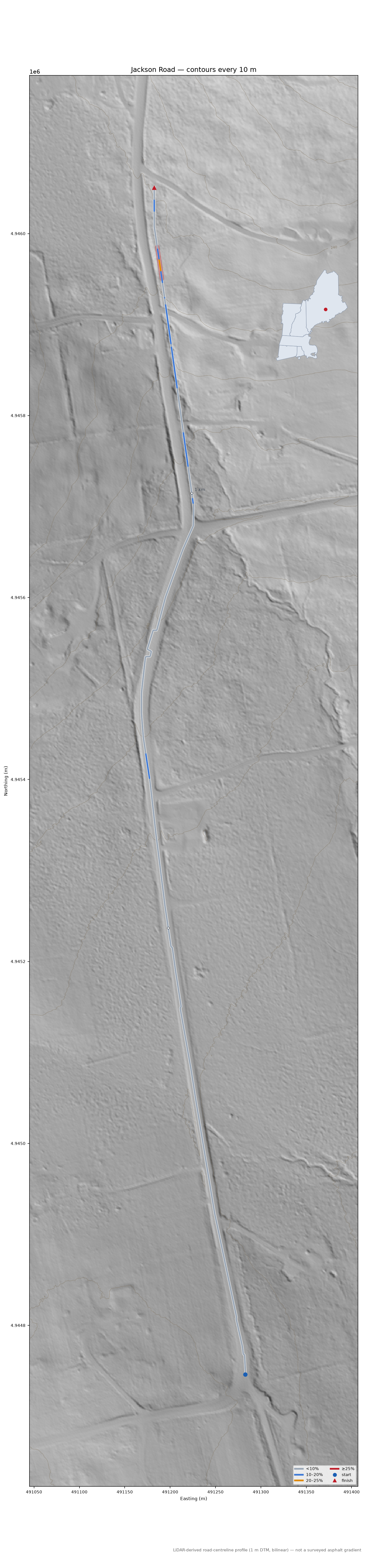 Jackson Road LiDAR hillshade map with contours