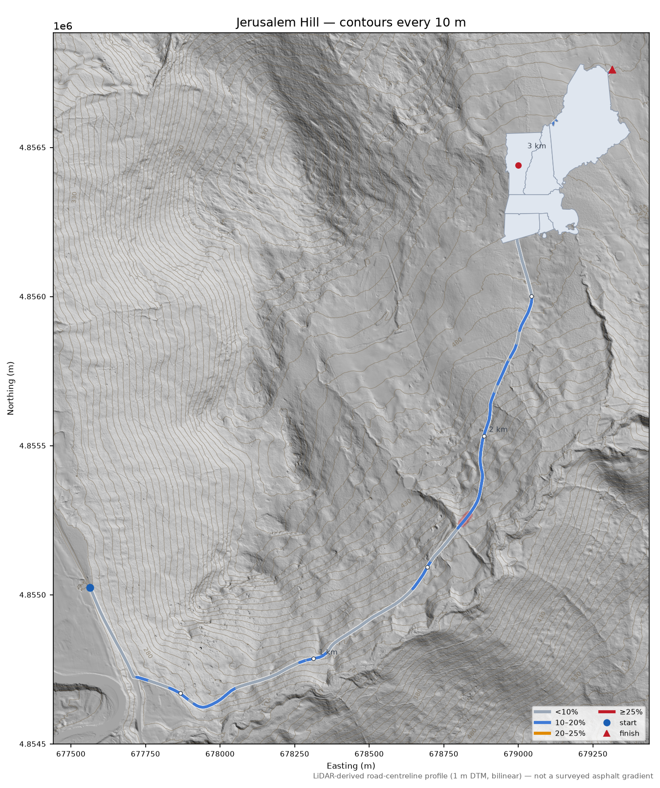 Jerusalem Hill LiDAR hillshade map with contours