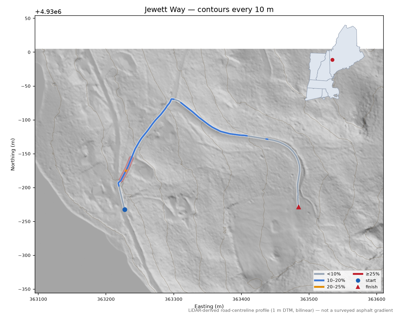 Jewett Way LiDAR hillshade map with contours