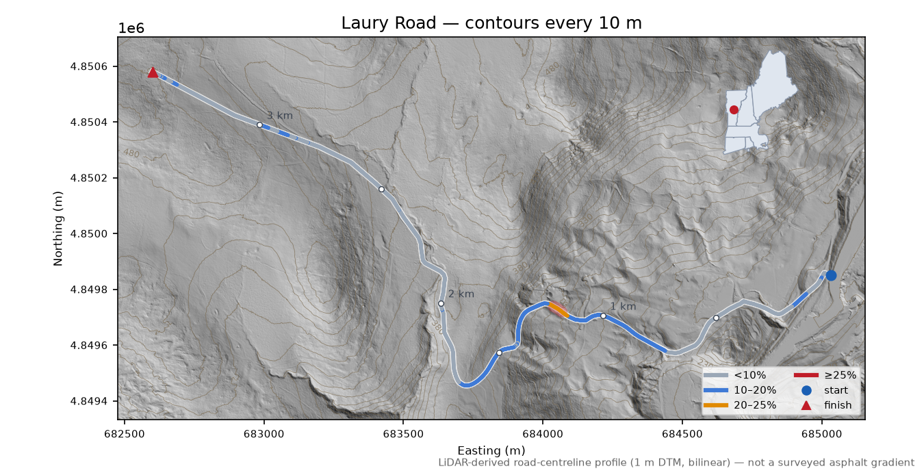 Laury Road LiDAR hillshade map with contours