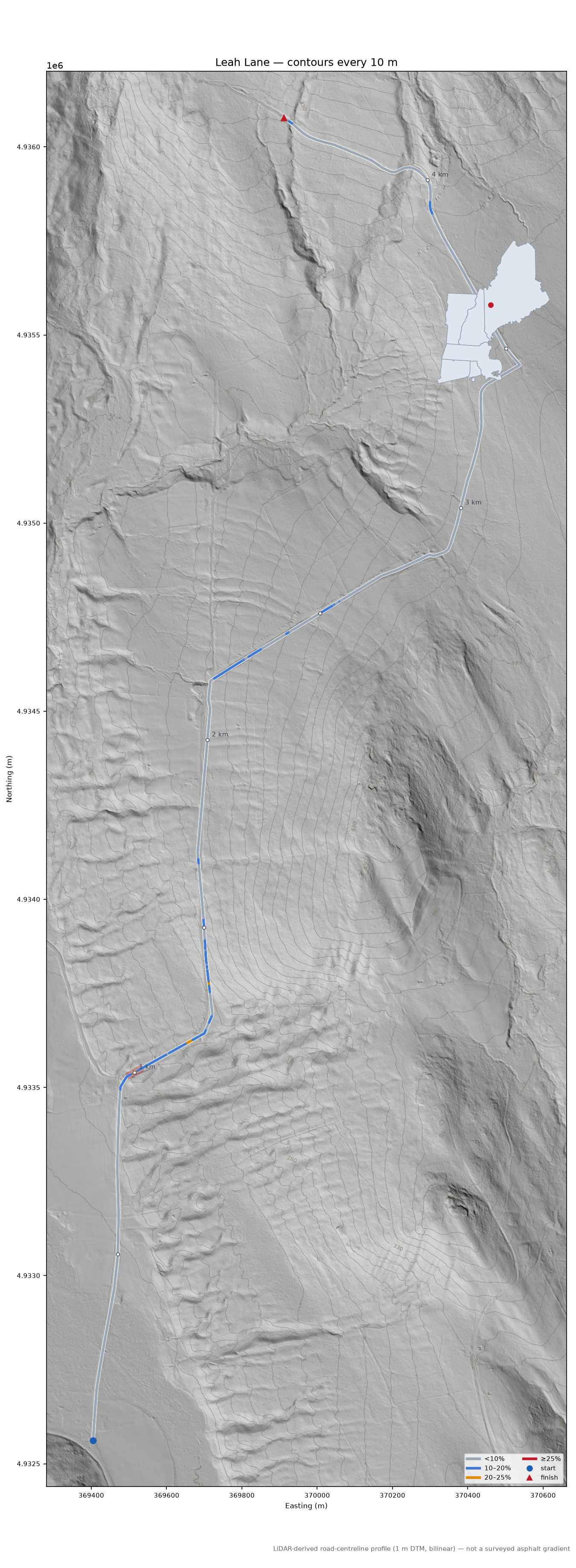 Leah Lane LiDAR hillshade map with contours