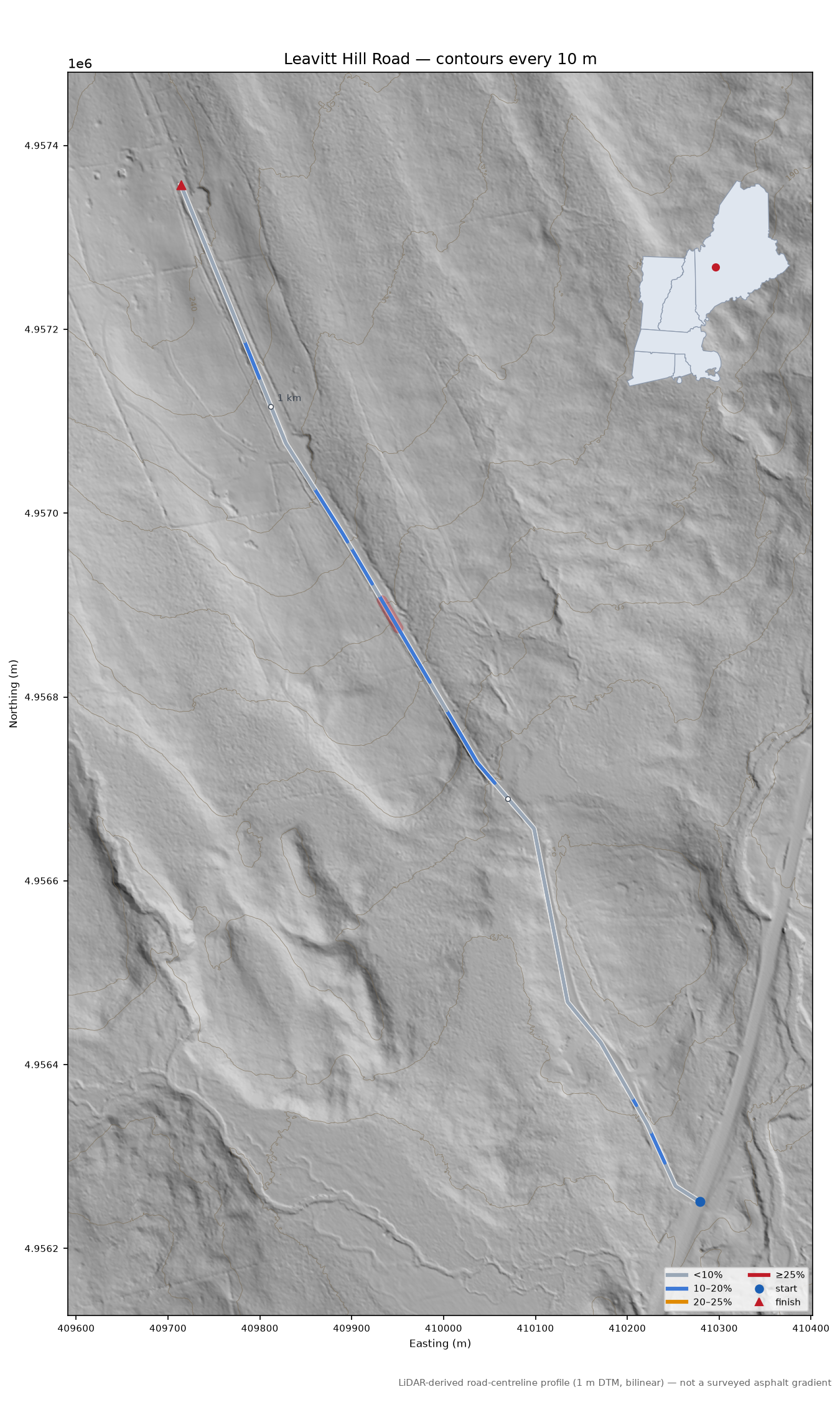 Leavitt Hill Road LiDAR hillshade map with contours