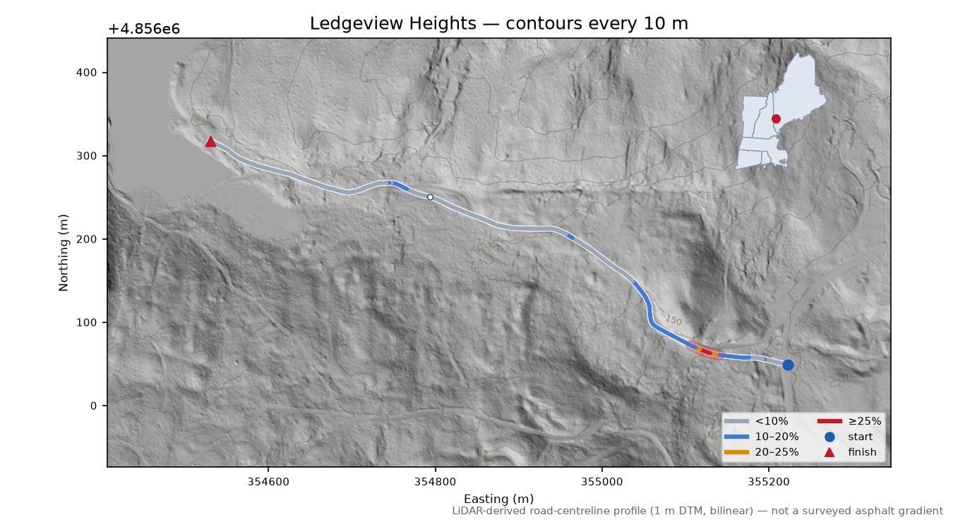 Ledgeview Heights LiDAR hillshade map with contours