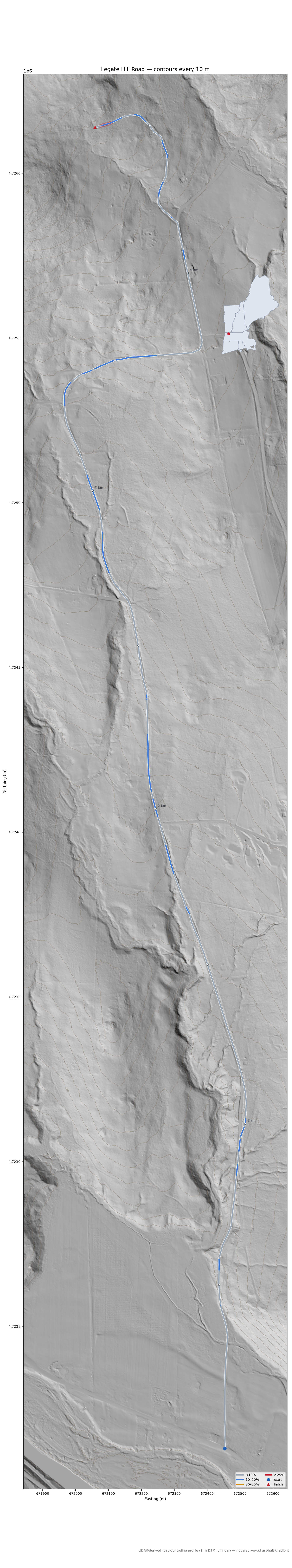 Legate Hill Road LiDAR hillshade map with contours