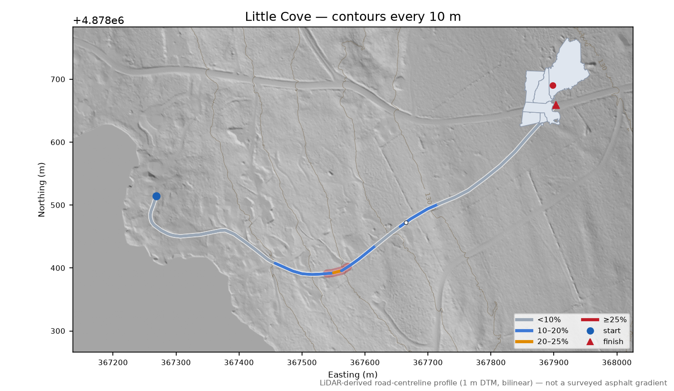 Little Cove LiDAR hillshade map with contours