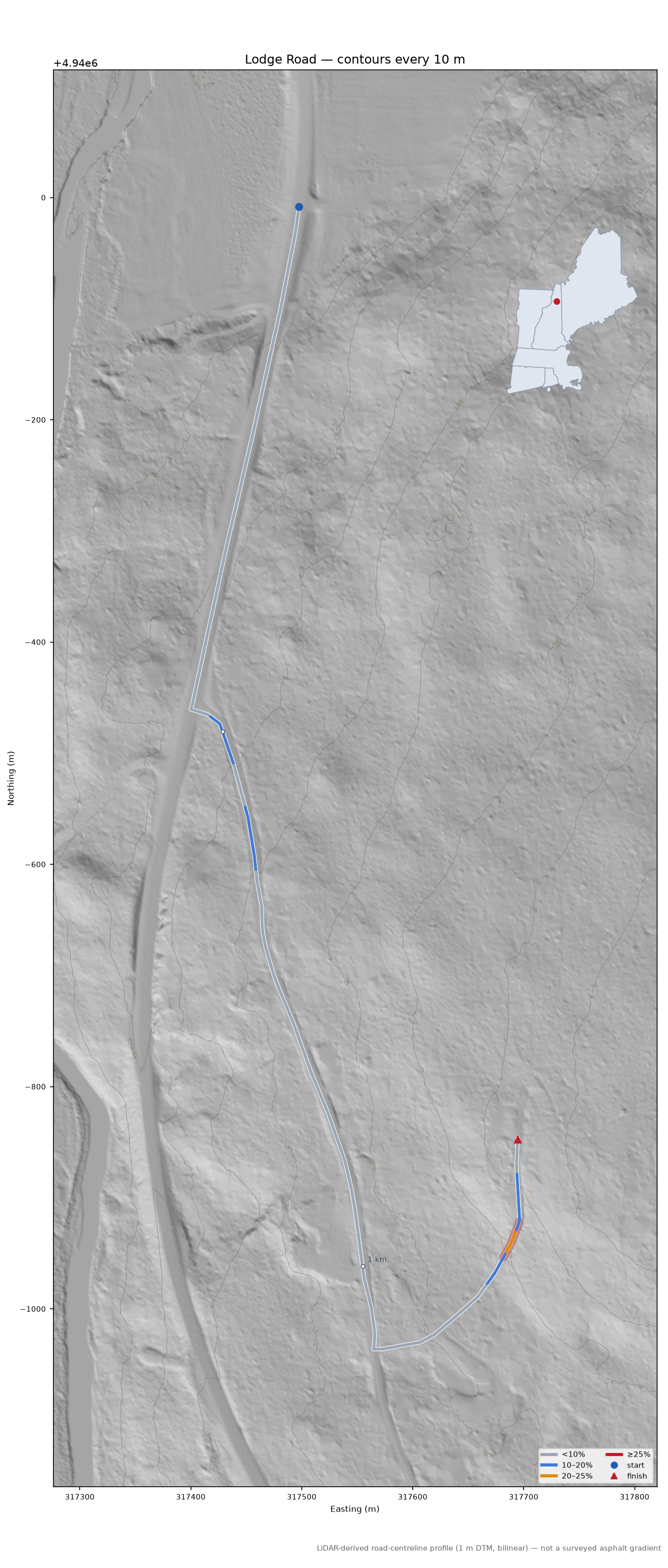Lodge Road LiDAR hillshade map with contours