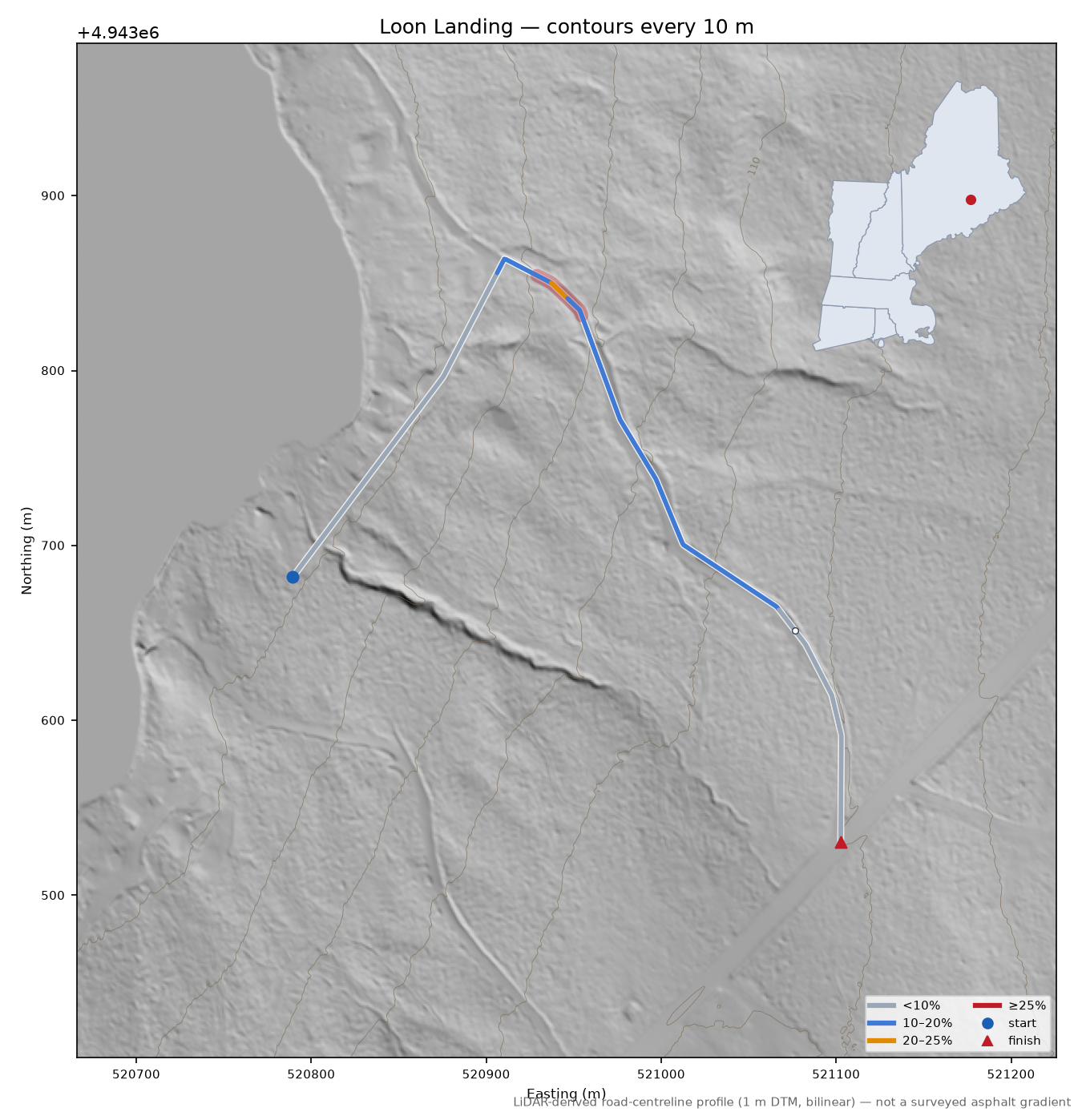 Loon Landing LiDAR hillshade map with contours