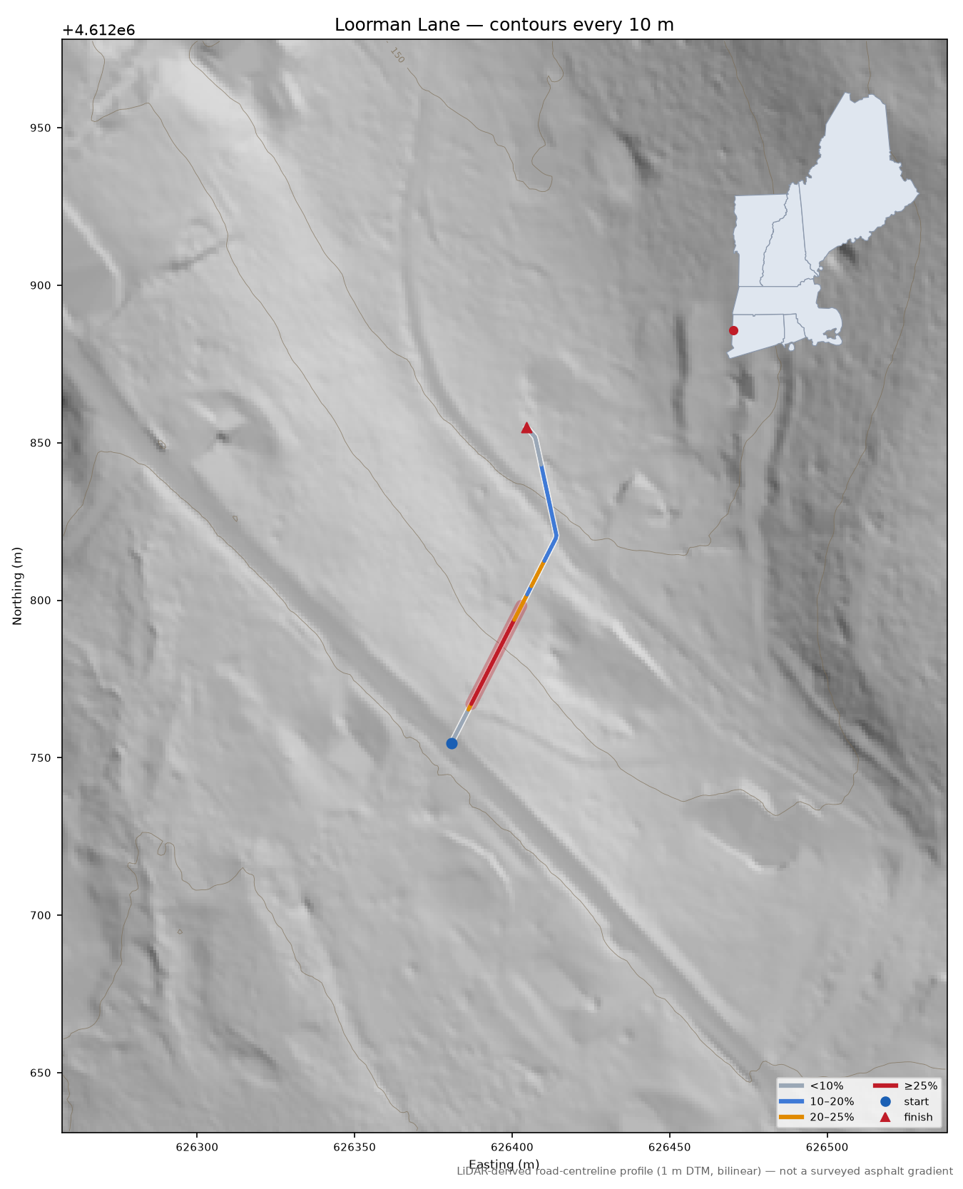 Loorman Lane LiDAR hillshade map with contours