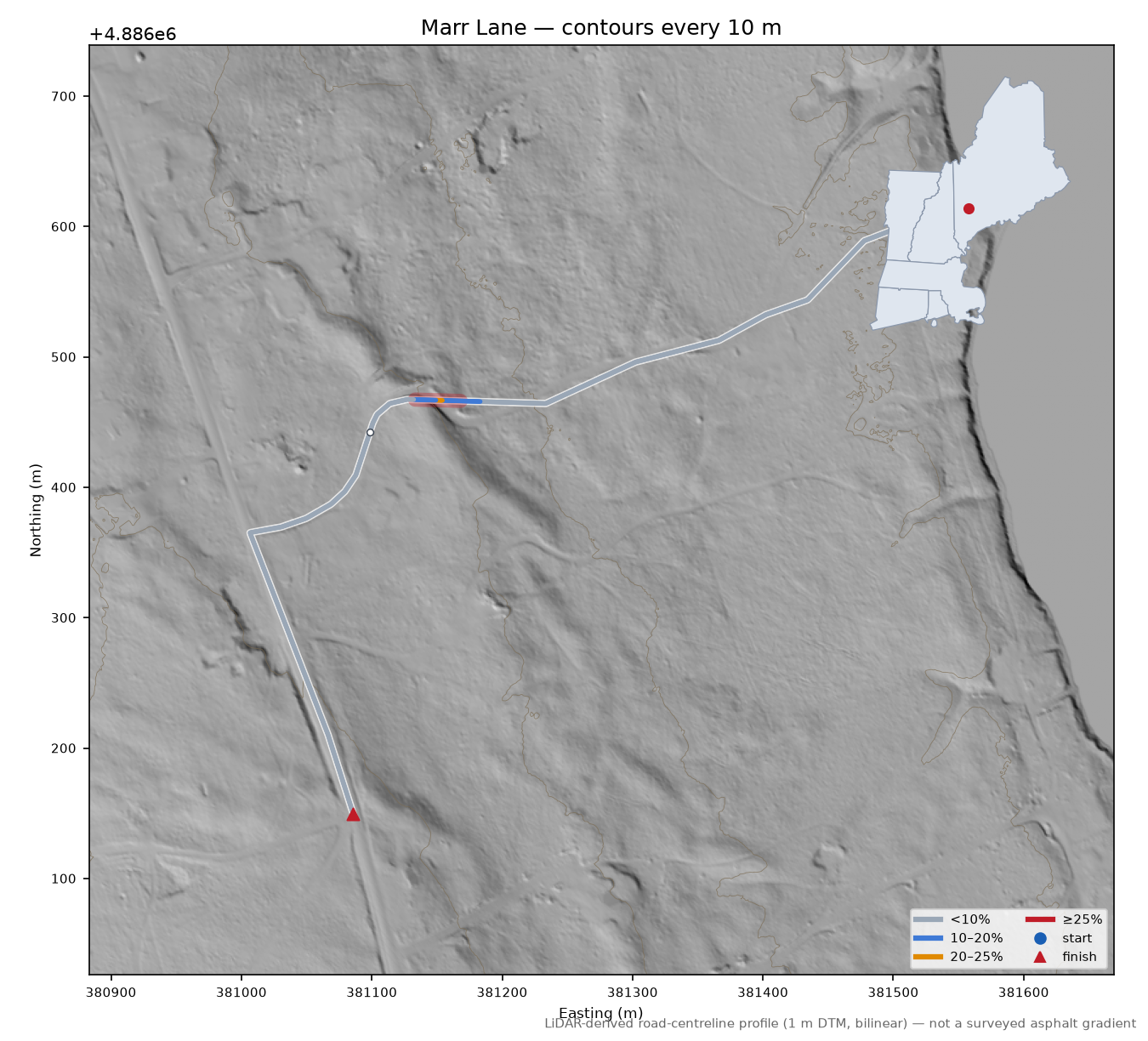Marr Lane LiDAR hillshade map with contours