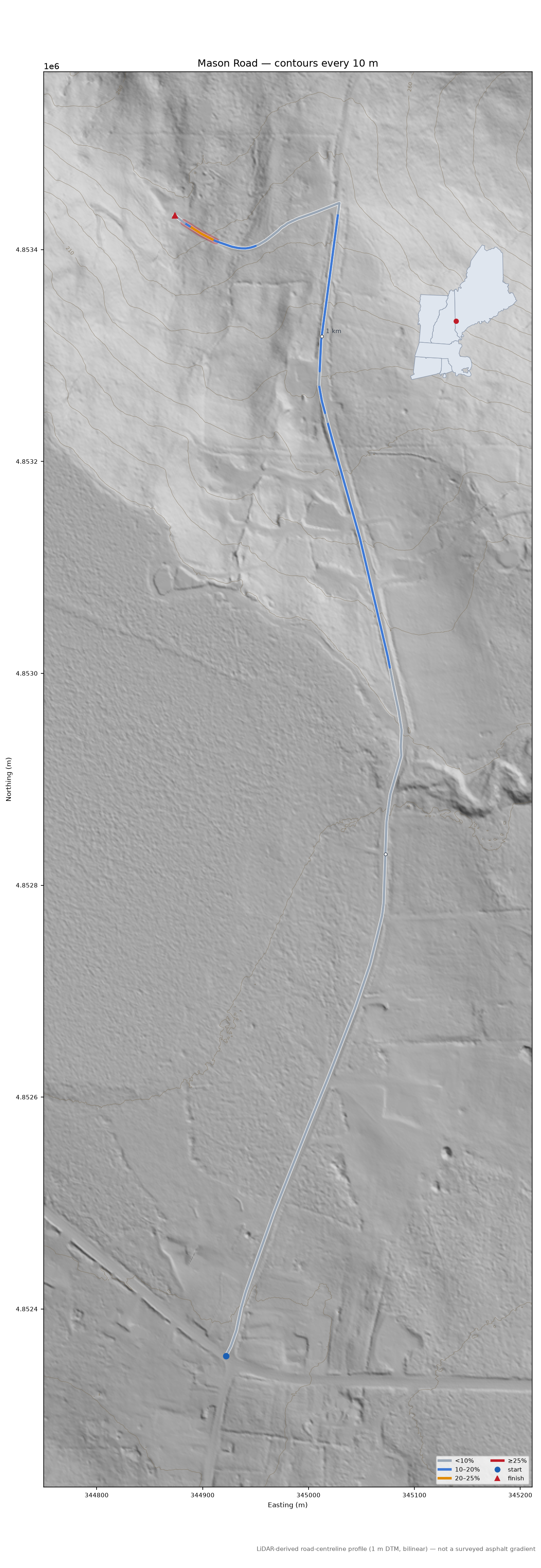 Mason Road LiDAR hillshade map with contours