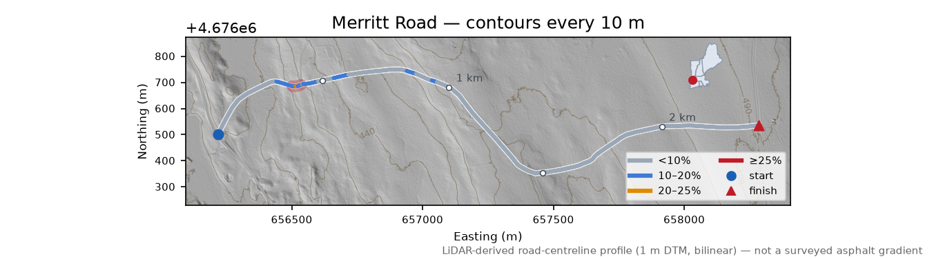 Merritt Road LiDAR hillshade map with contours