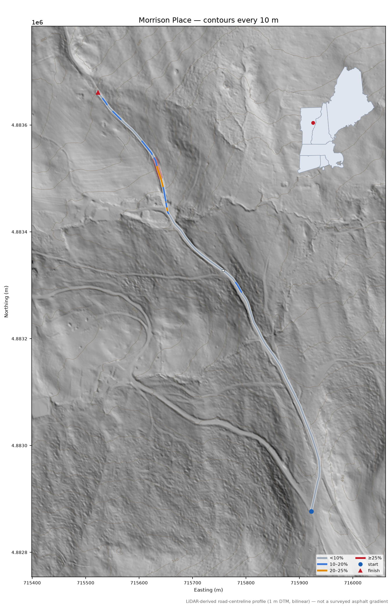 Morrison Place LiDAR hillshade map with contours