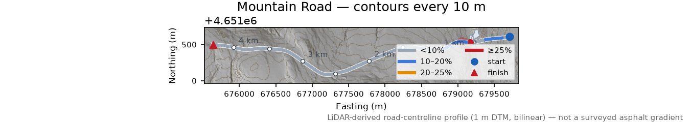 Mountain Road LiDAR hillshade map with contours