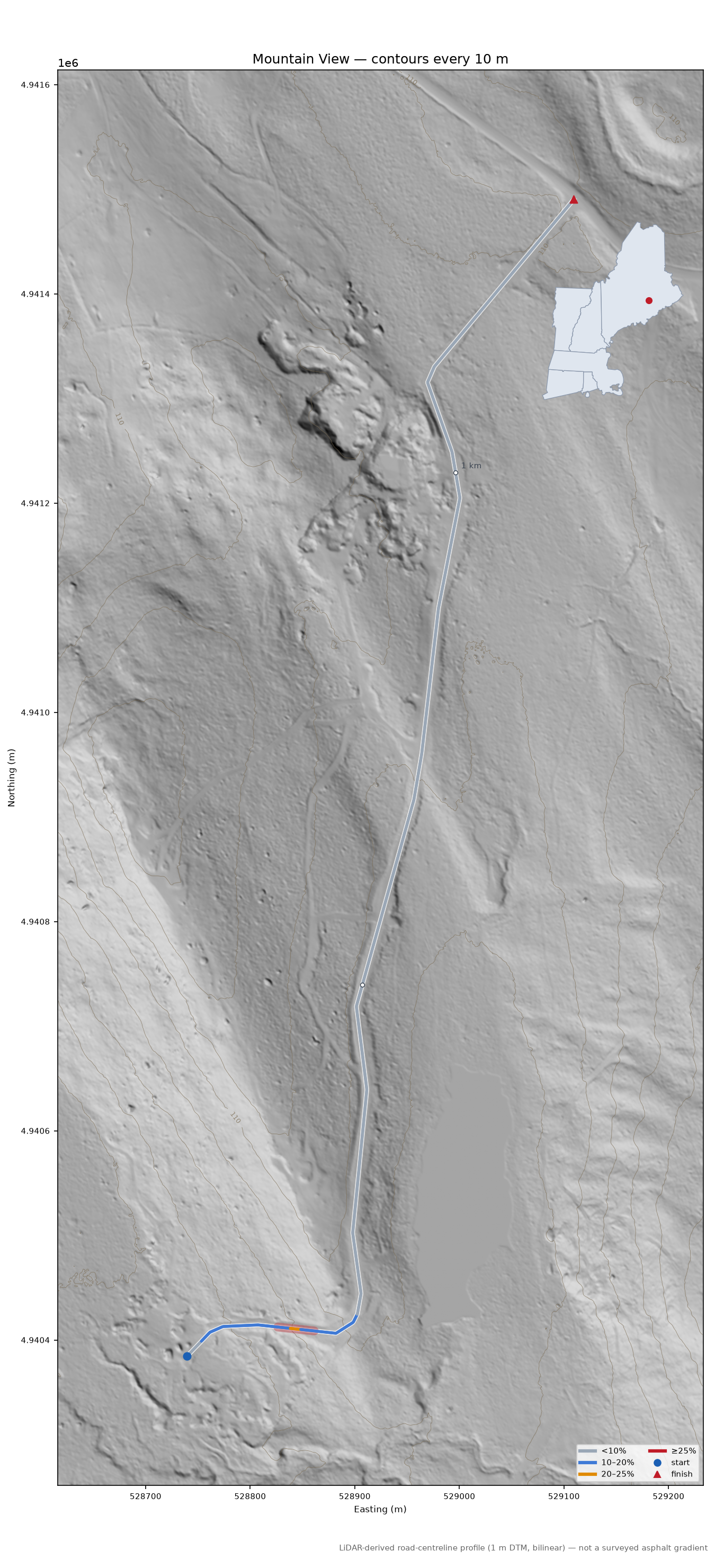 Mountain View LiDAR hillshade map with contours