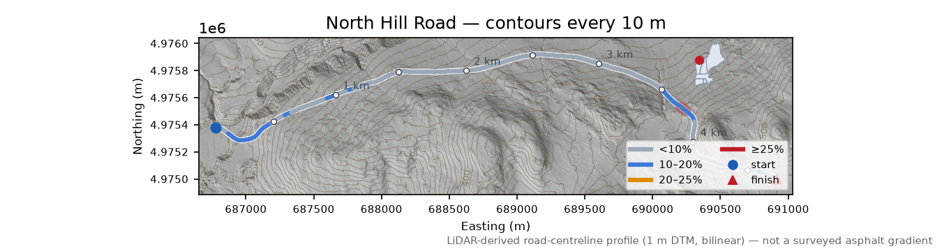 North Hill Road LiDAR hillshade map with contours
