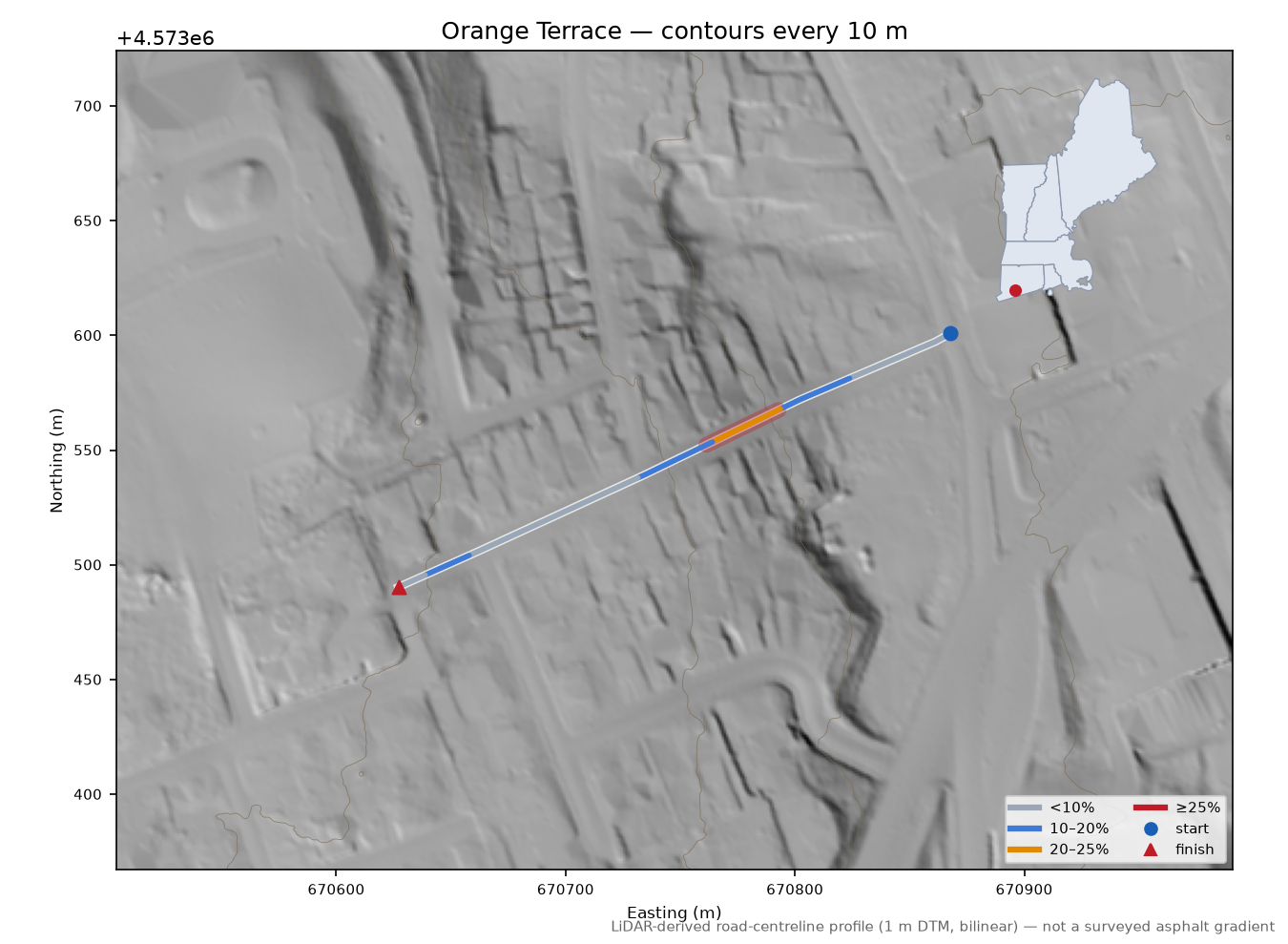 Orange Terrace LiDAR hillshade map with contours