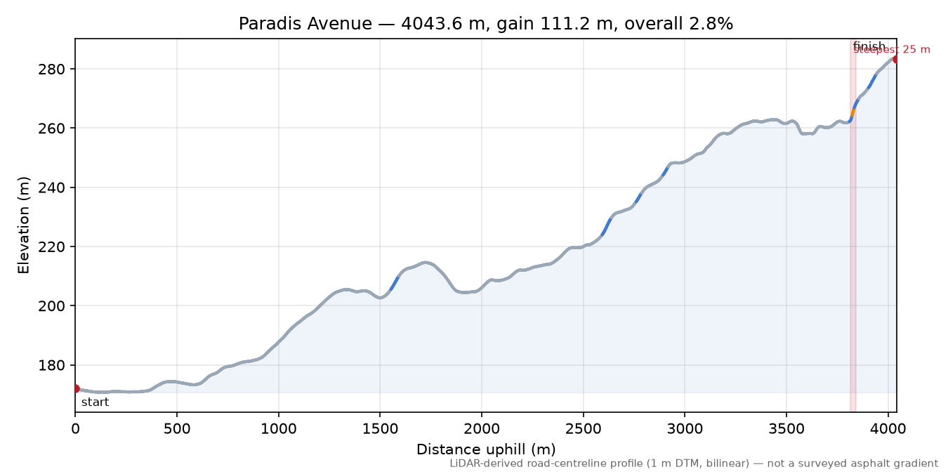 Paradis Avenue elevation profile