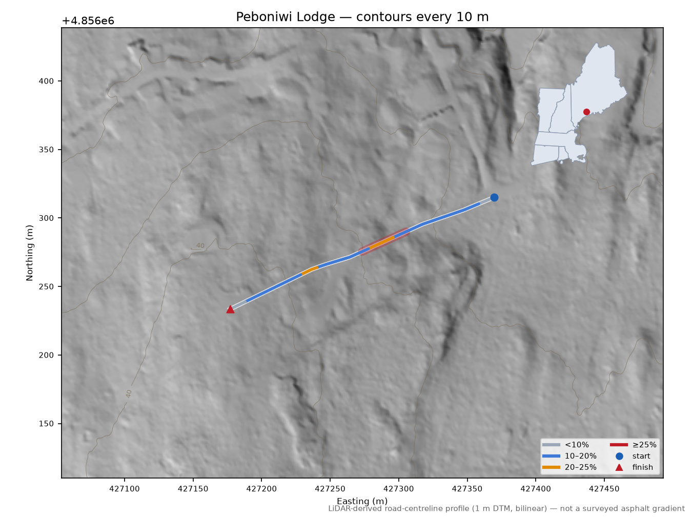 Peboniwi Lodge LiDAR hillshade map with contours