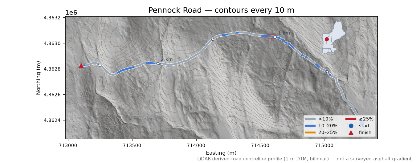 Pennock Road LiDAR hillshade map with contours