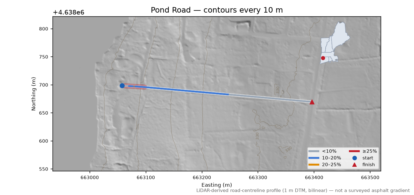 Pond Road LiDAR hillshade map with contours