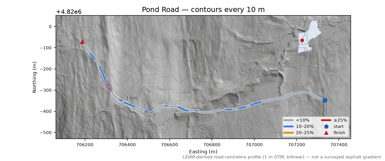 Pond Road LiDAR hillshade map with contours