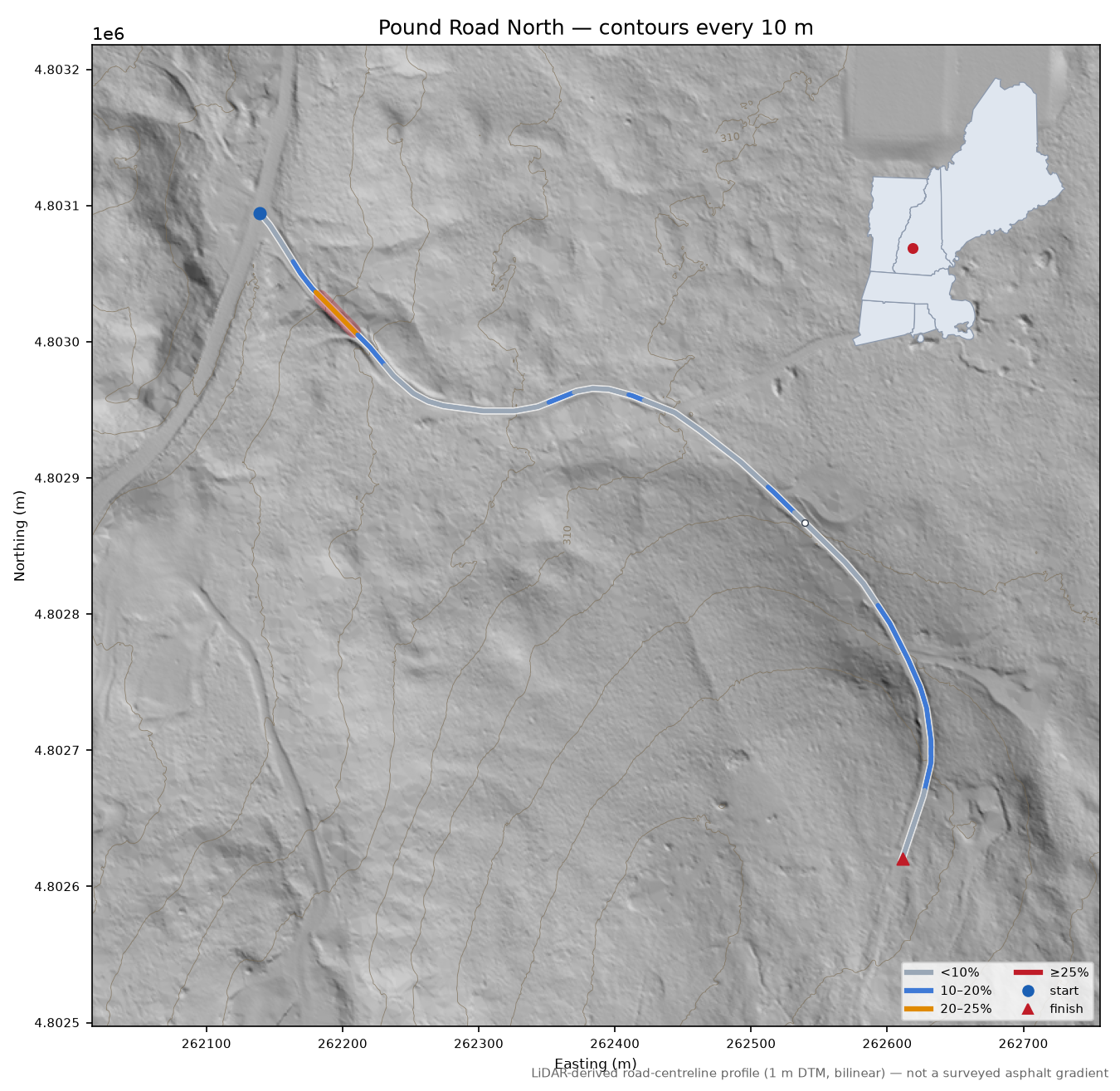 Pound Road North LiDAR hillshade map with contours